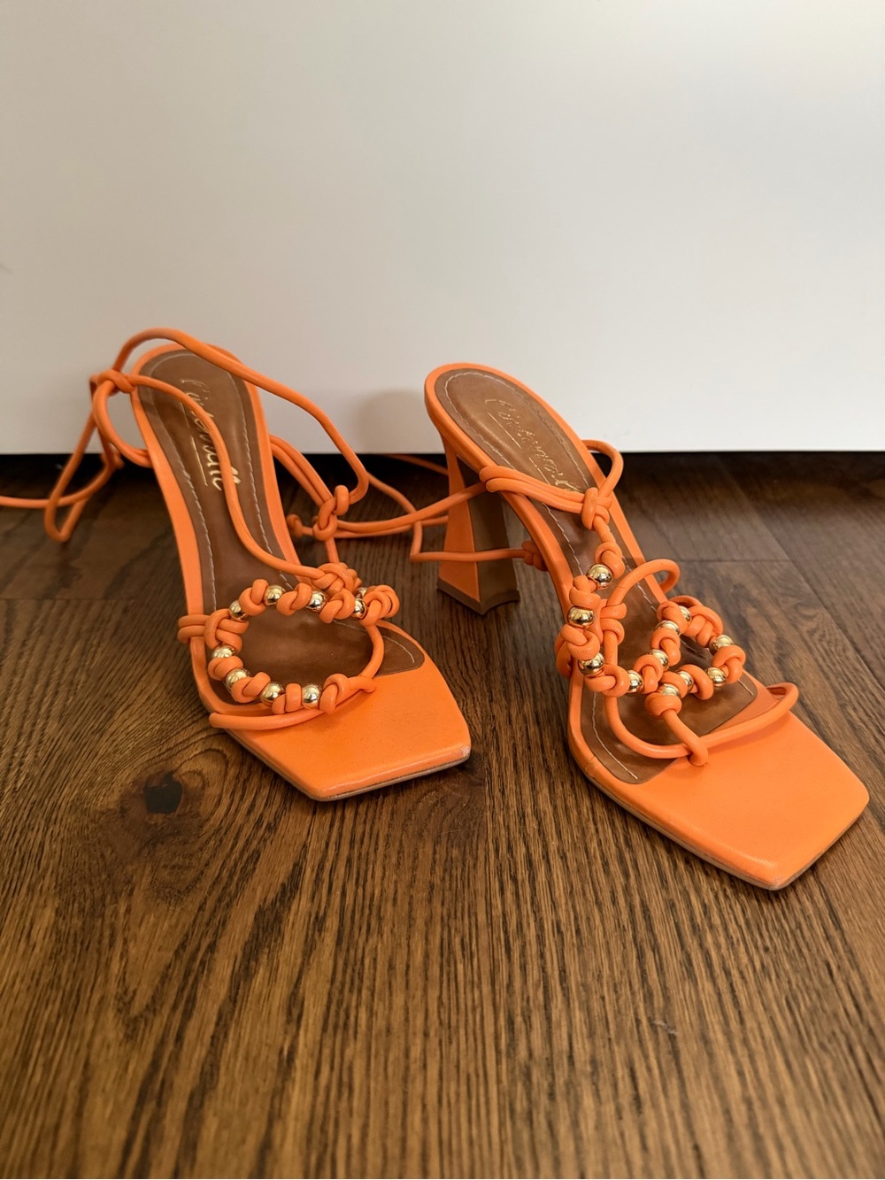 L'INTERVALLE Orange Beaded Strappy Block Heel Sandals